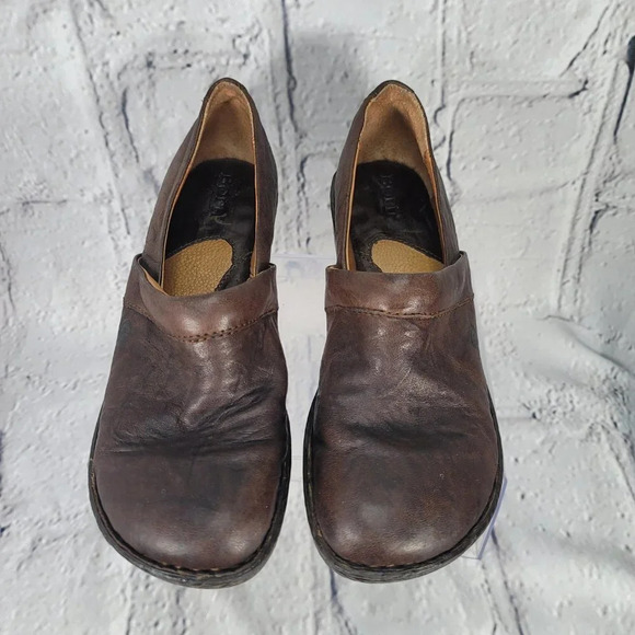 Born Womens 8.5 Toby II Casual Slip On Wedge‎ Clogs Brown Leather Nursing Shoes - Picture 3 of 9